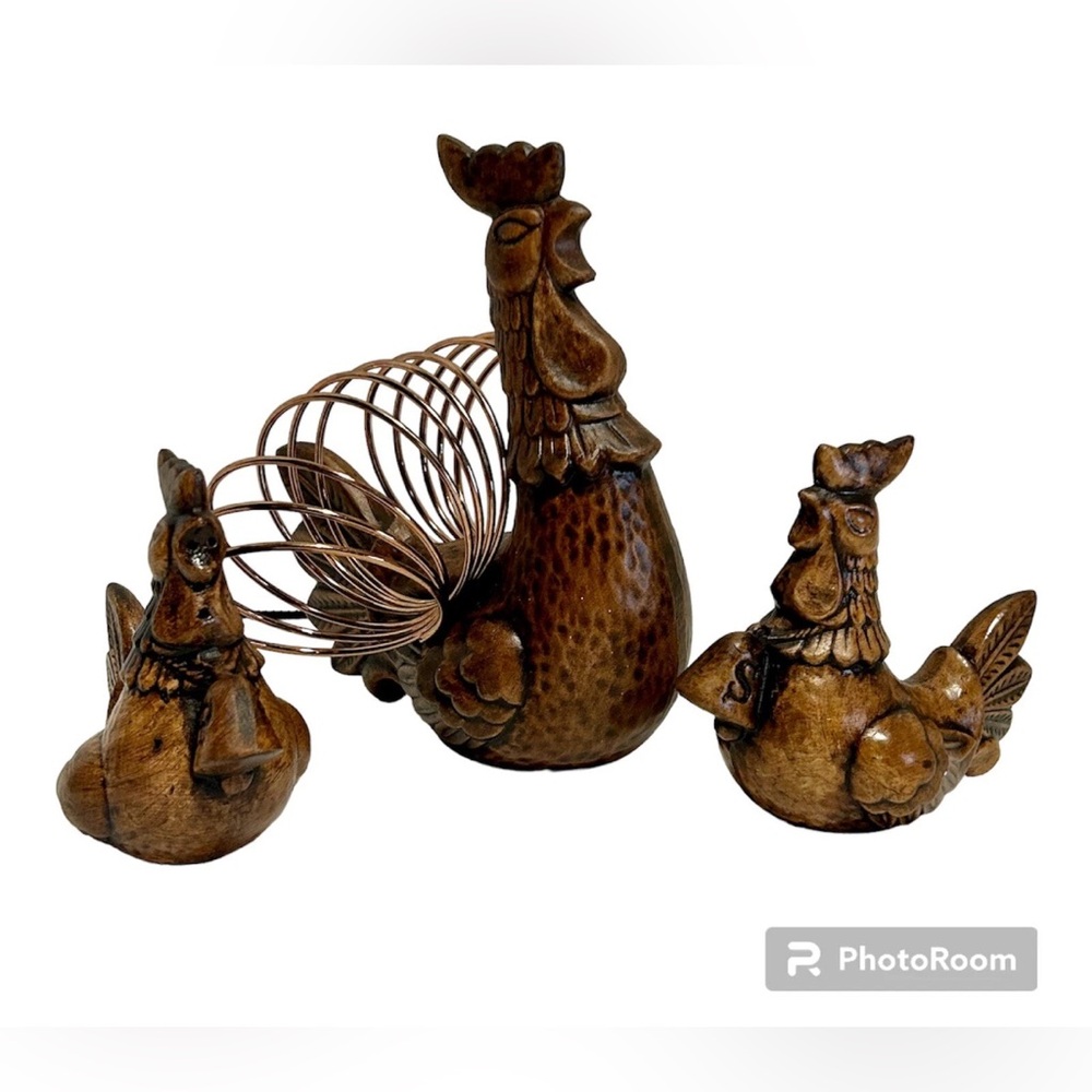 Vintage Treasure Craft Rooster Chicken Napkin Holder Salt And Pepper Shaker Set